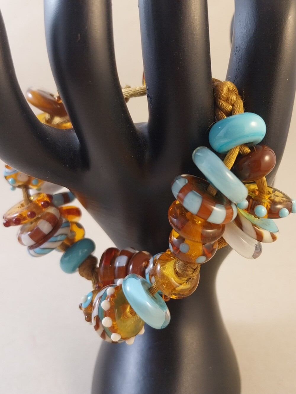 Vintage Lampwork Turquoise and Amber Glass Bead Bracelet - Picture 5 of 10